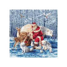 Kit point de croix compté - LetiStitch L8082 - Père Noël et ses amis - Toile Aida 16ct blanche - 38x38 cm