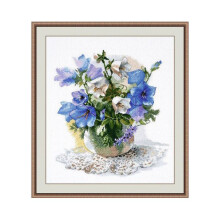 Kit point de croix compté - Oven Campanule bleu ciel - Toile Aïda 18ct (7 pts/cm) - 28 couleurs - 23x27 cm