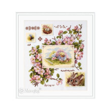 Kit point de croix Merejka «Échantillon printemps» – Aida 16ct 30x32 cm, 30 couleurs DMC