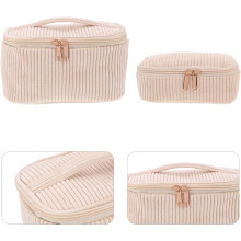 2er-Set Kosmetiktaschen aus Cord, Reise-Organizer für Damen und Mädchen, Kosmetikaufbewahrungsbeutel mit Reißverschluss, ideal für kleine Reisen