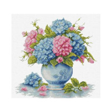 Kit de broderie - LUCA-S - Vase avec Hortensia - Point de croix - Toile Aida 16 - 34 couleurs