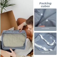 7-teiliges Reise-Organizer-Set mit Packwürfeln und Kordelzugbeuteln, leichter grauer Gepäckorganizer