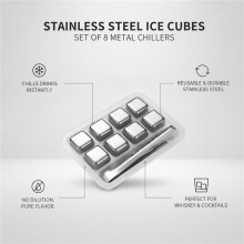 Cubetti di ghiaccio riutilizzabili in acciaio inossidabile, pietre per whisky in metallo per bevande e cocktail, set di 8 cubetti refrigeranti