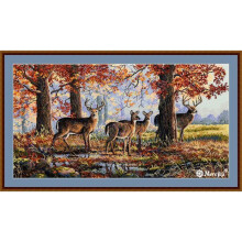 Kit point de croix MEREJKA « Sous les chênes » - 30 x 57 cm, toile Aida 16ct cappuccino, 33 couleurs DMC