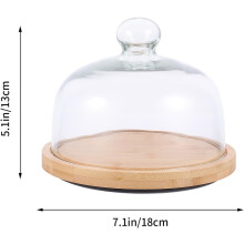 Drehbarer Servierteller mit Deckel, Dessertplatte aus Glas und abgerundetem Holzgriff in Khaki