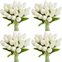 80Pcs White 13.8inch Artificial Tulips Flowers for Party Decoration,Wedding Home Decoration