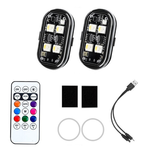 2PCS Wireless LED Strobe Lights 8-Colors Car Decor Atmosphere Light Universal LED Warning Light Drone Navigation Light