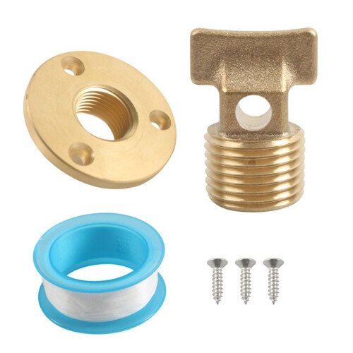 Solid Brass Garboard Drain Plug Kit, 1/2" NPT Threaded Thru-Hull Transom Drain Plug, Boat Hull Drain Plug