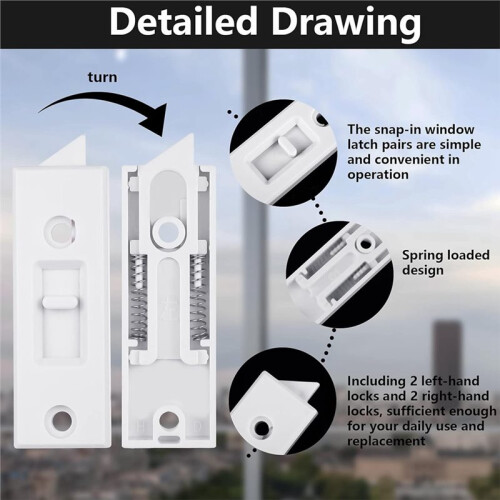 8 Set Window  Locks Window Parts and Hardware Tilt Latchs Plastic Construction, Spring Loaded, 2 Inch Hole Center 1