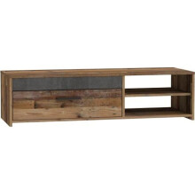 PACO TV-Möbel 1 Schublade 2 Nischen - Dekor Altholz und dunkelgrau Beton - L 120 x B 42,1 x H 31,8 cm