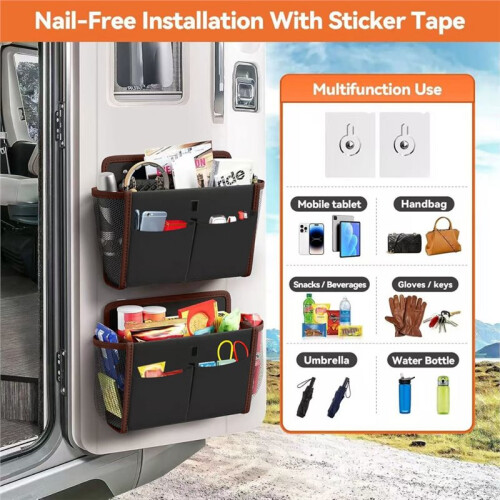 Black Storage Bag Wall-Mounted Multi-Compartment Door Organizer Side Pockets Large Capacity Mesh Pocket Organizer 2