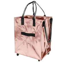 Große, Faltbare Einkaufstasche mit Rollen, Tragbar und Faltbar, Ideal zum Einkaufen und Campen, Roségolden