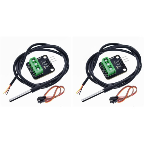 2X DS18B20 Temperature Sensor Module Kit Waterproof 100CM Digital Sensor Cable Probe Terminal Adapter for