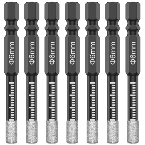 7 Pcs Dry Diamond Drill Bits Set 6mm Vacuum Brazed Core Drill Bit Quick Change Hex Shank for Porcelain Granite