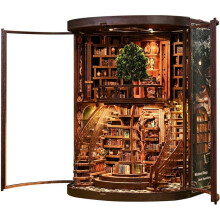 Book Nook Kit Tree of Library with Dual LED Lights, 356 Pieces DIY Miniature Bookshelf Insert 3D Wooden Puzzle