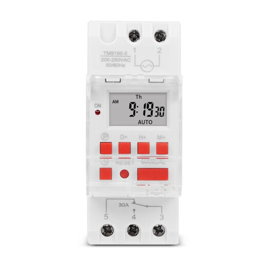 TM919B 30A Heavy-Duty Programmable Timer ,Digital Weekly DIN Rail Timer with LCD,16 /Off Settings, 5000W