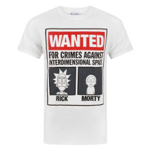 (M, White/Black/Red) Rick And Morty Mens Wanted Poster T-Shirt