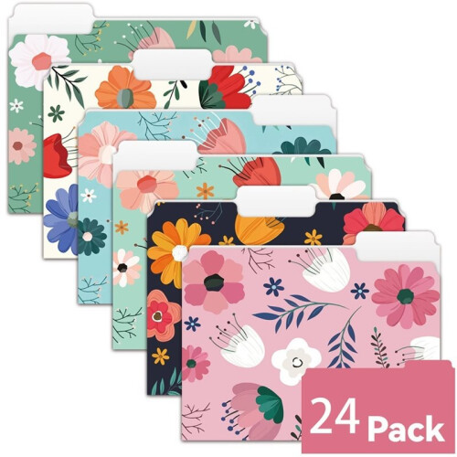 Pacote com 24 Pastas Decorativas, Pastas de Papel com Corte 1/3, Tamanho Carta 8,8 X 11,6 Polegadas, 6 Estilos de Pasta 1