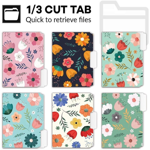 Pacote com 24 Pastas Decorativas, Pastas de Papel com Corte 1/3, Tamanho Carta 8,8 X 11,6 Polegadas, 6 Estilos de Pasta 2