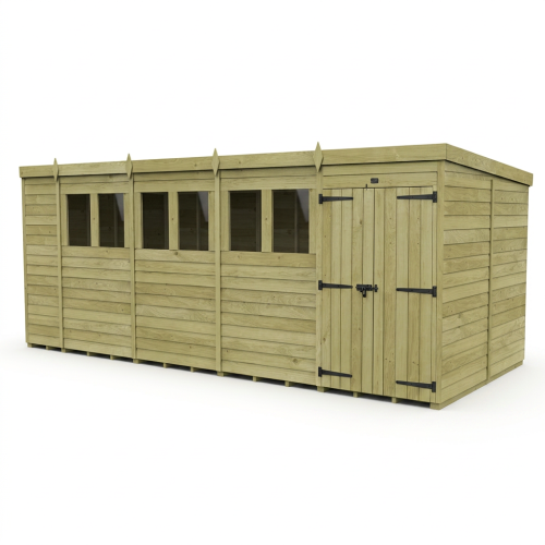 18 x 7 Pent Shed Tanalised (Double Door, With Windows) 1