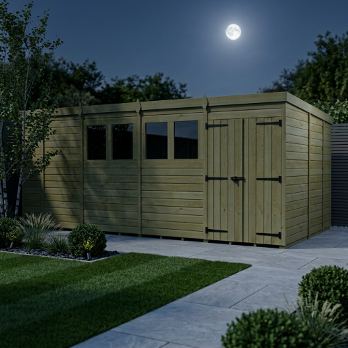 17 x 9 Pent Shed Tanalised (Double Door, With Windows) 2