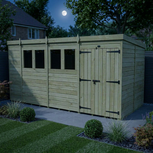17 x 8 Pent Shed Tanalised (Double Door, With Windows) 2