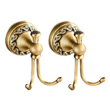 2PC Brass Towel Hook, Vintage Wall Mounted Robe Holder, Bathroom Coat Hanger, Decorative Hardware for Kitchen Entryway