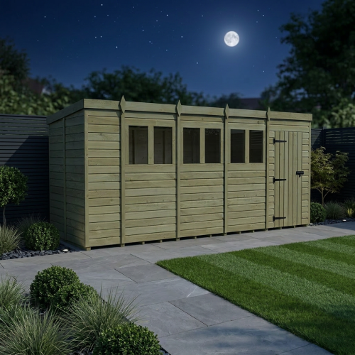 18 x 6 Pent Shed Tanalised (Single Door, With Windows) 2