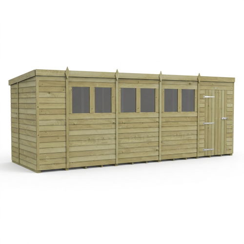 18 x 6 Pent Shed Tanalised (Single Door, With Windows) 1