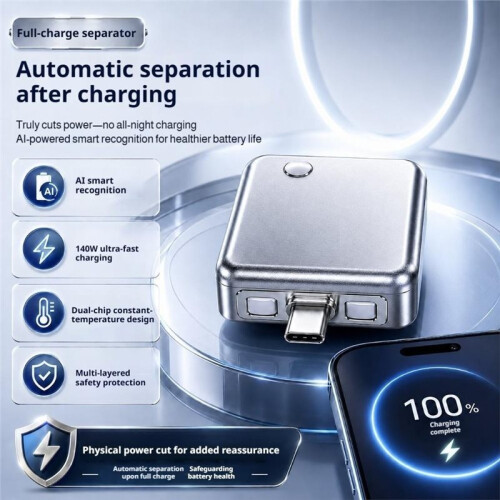 140W  Full Charge Separator Type-C Charging Adapter Overcharge Protection Auto Power-Off for Type-C Devices 1