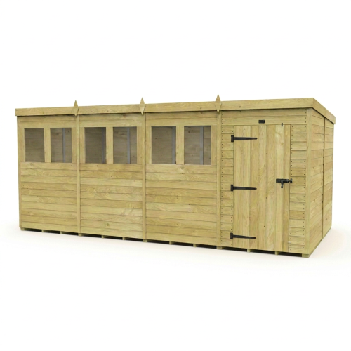 16 x 8 Pent Shed Tanalised (Single Door, With Windows) 1