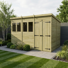 16 x 8 Pent Shed Tanalised (Double Door, With Windows)