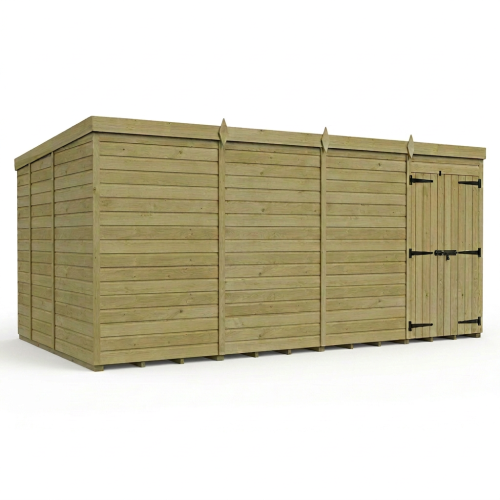 16 x 8 Pent Shed Tanalised (Double Door, No Windows) 1