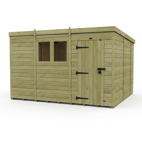 11 x 10 Pent Shed Tanalised (Single Door, With Windows) 1