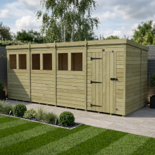 16 x 7 Pent Shed Tanalised (Single Door, With Windows)