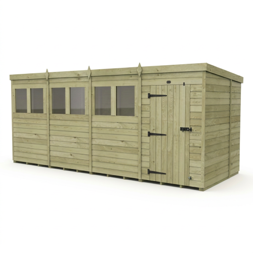 16 x 7 Pent Shed Tanalised (Single Door, With Windows) 1