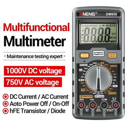 ANENG DM950 Digital Multimeter 1999 Counts AC/ Voltage Tester Ammeter Ohm Current Capacitance for NCV HFE Tester 2