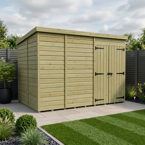 11 x 10 Pent Shed Tanalised (Double Door, No Windows)