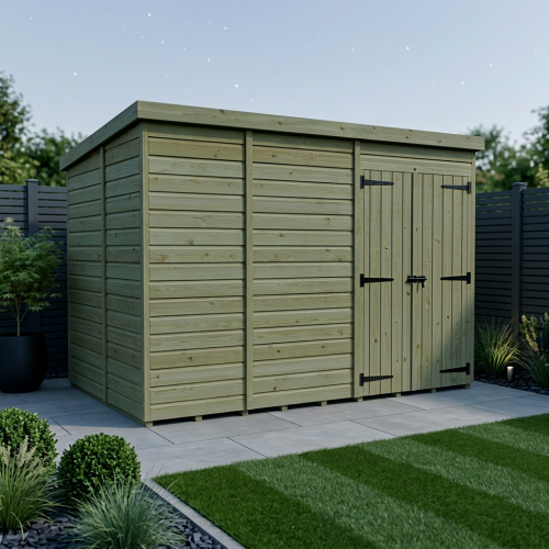 11 x 10 Pent Shed Tanalised (Double Door, No Windows) 2