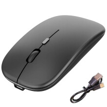 Wireless Mouse Rechargable,2.4G Ultra Silent Optical Mouse with USB and Type-C Receiver, for Laptop, (Black)