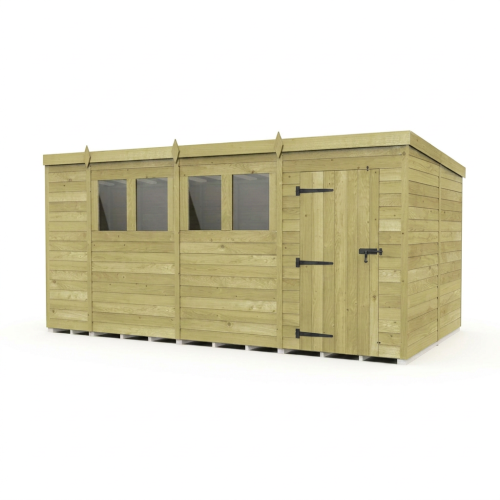 14 x 8 Pent Shed Tanalised (Single Door, With Windows) 1