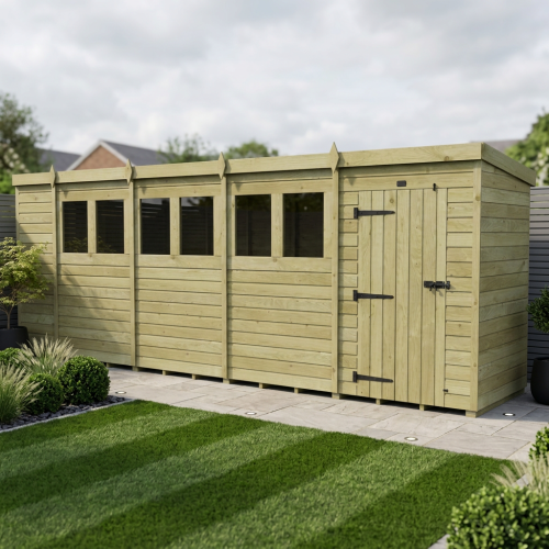 19 x 4 Pent Shed Tanalised (Single Door, With Windows)