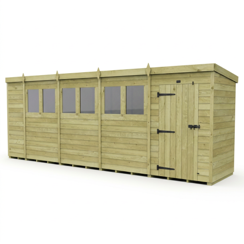 19 x 4 Pent Shed Tanalised (Single Door, With Windows) 1