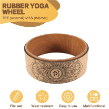 Cork Yoga Wheel for Yoga Poses and Backbends Inversions Wood-Effect and Mandala Print, Dharma Yoga Prop Wheel
