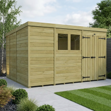 11 x 9 Pent Shed Tanalised (Double Door, With Windows)