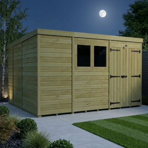 11 x 9 Pent Shed Tanalised (Double Door, With Windows) 2
