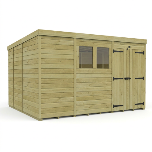 11 x 9 Pent Shed Tanalised (Double Door, With Windows) 1