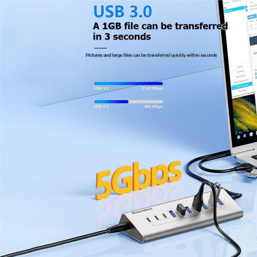 BLUEENDLESS 5Gbps USB 3.0 Docking Station Hub Type C Splitter Data Transfer Adapter Multi 7   for PC Laptop 2
