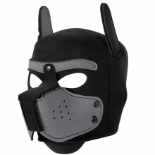 Neoprene Puppy Dog Hood Mask Adjustable Roleplay Cosplay Costume Black Grey