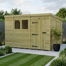 10 x 10 Pent Shed Tanalised (Single Door, With Windows)